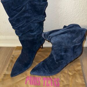 Paris Texas Dark Navy Suede Slouchy Pointed-Toe Boots